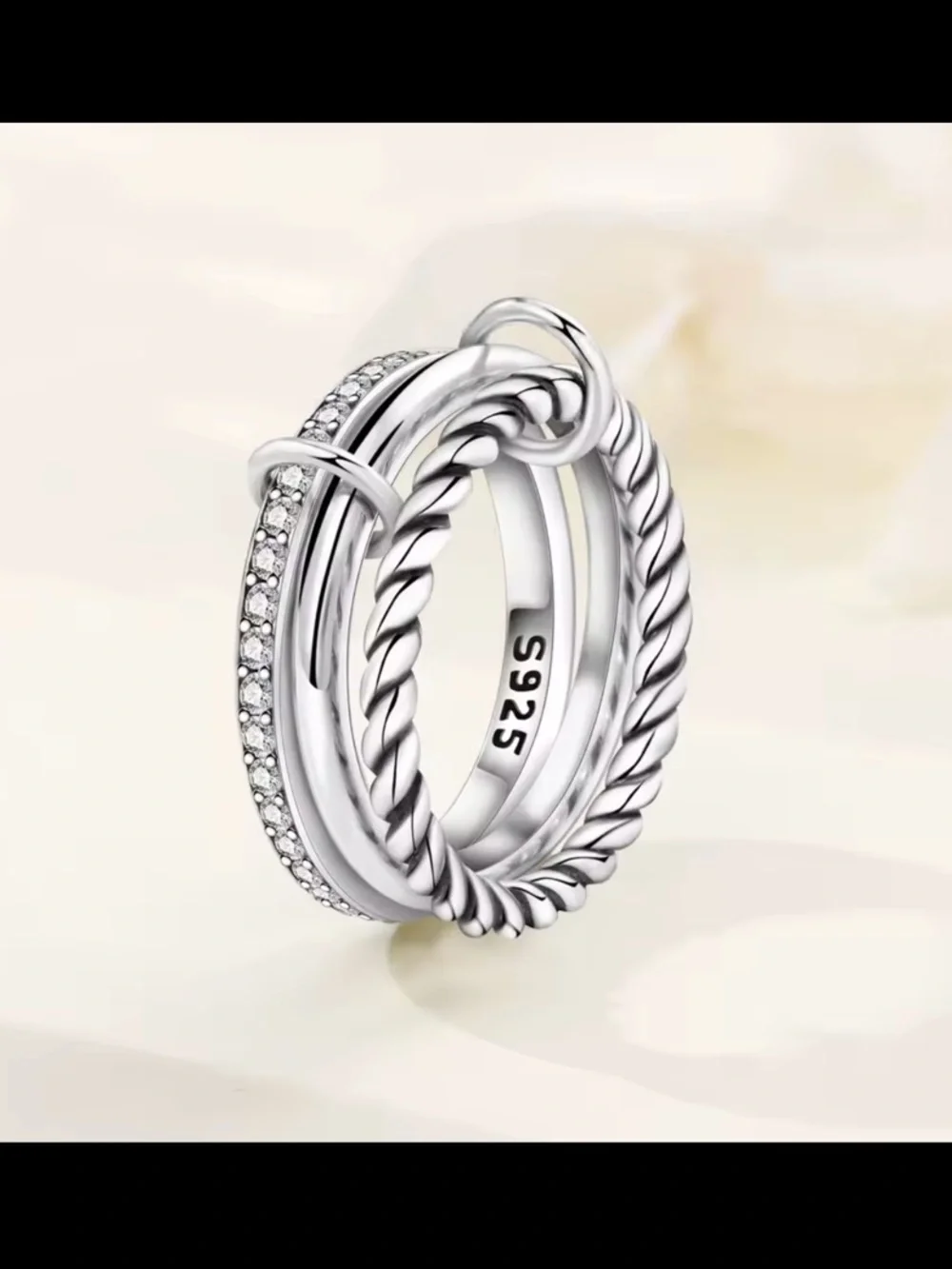 New! 925 Sterling Silver Spinelli Kilcollin Inspired Interlocking Ring Size 7